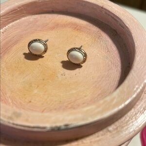 Vintage Elegant Silver Tone and White Stud Earrings